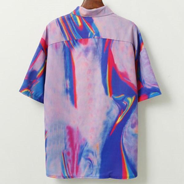 Short Sleeve Technicolor Button Up Shirt