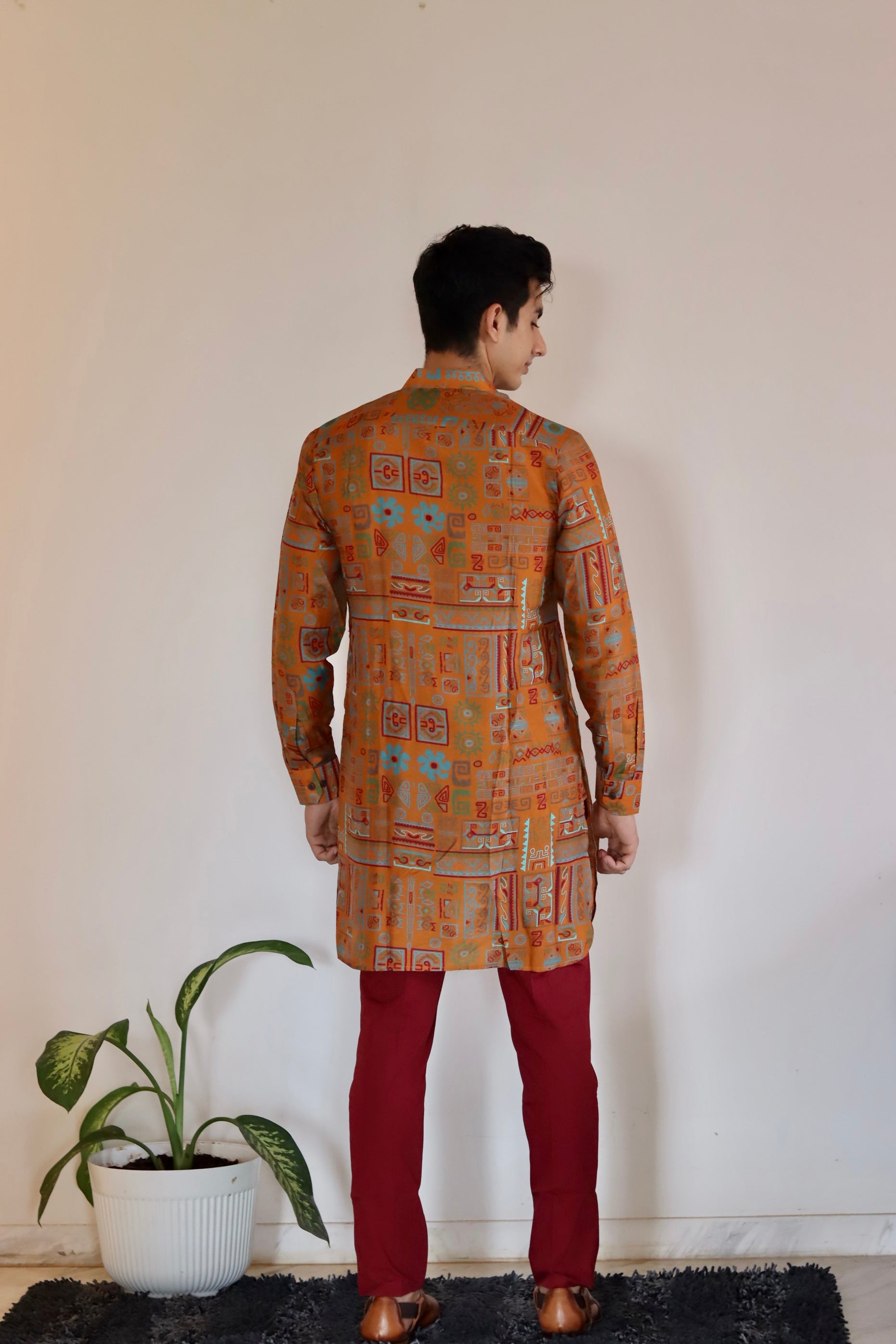 Abstract Earthy Brown Ganganagery Kurta