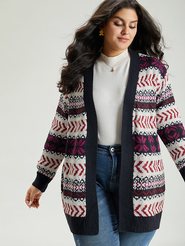 Geo Print Open Front Patchwork Cardigan