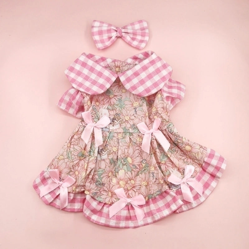 Sweet Cotton Plaid Bow Knot Pet Clothing
