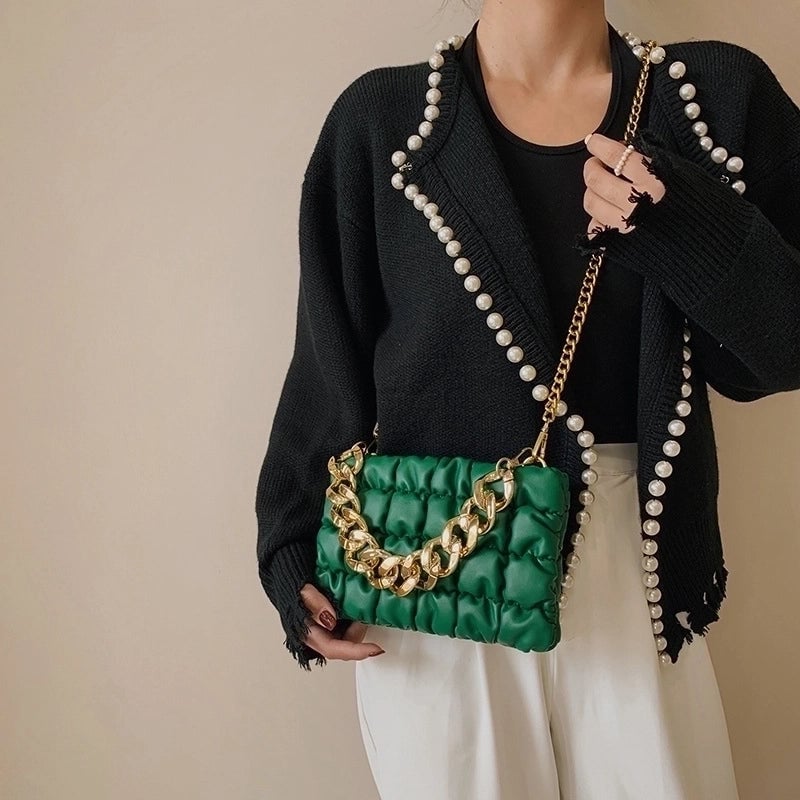 Women's Small Pu Leather Solid Color Fashion Chain Square Zipper Crossbody Bag