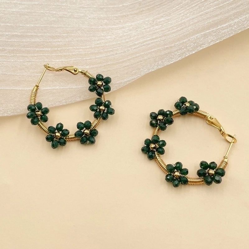 1 Pair Fashion Flower Plating 304 Stainless Steel Crystal Gold Plated Stainless Steel Earrings