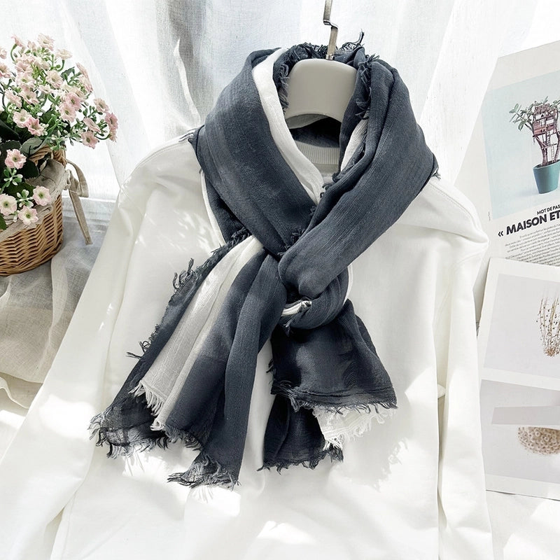 Unisex Minimalist Color Block Cotton Scarf