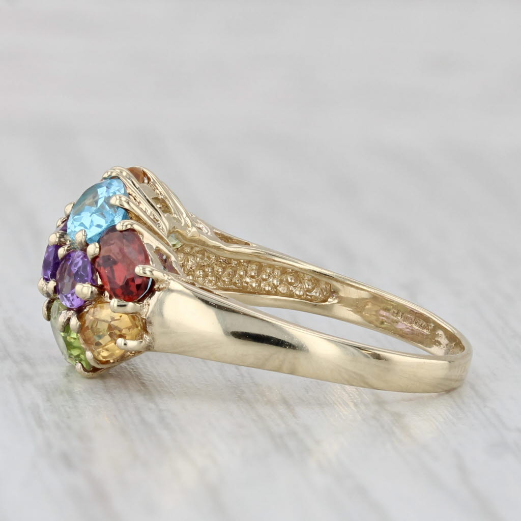 4.11ctw Rainbow Gemstone Cluster Ring 10k Gold Amethyst Peridot Garnet Topaz