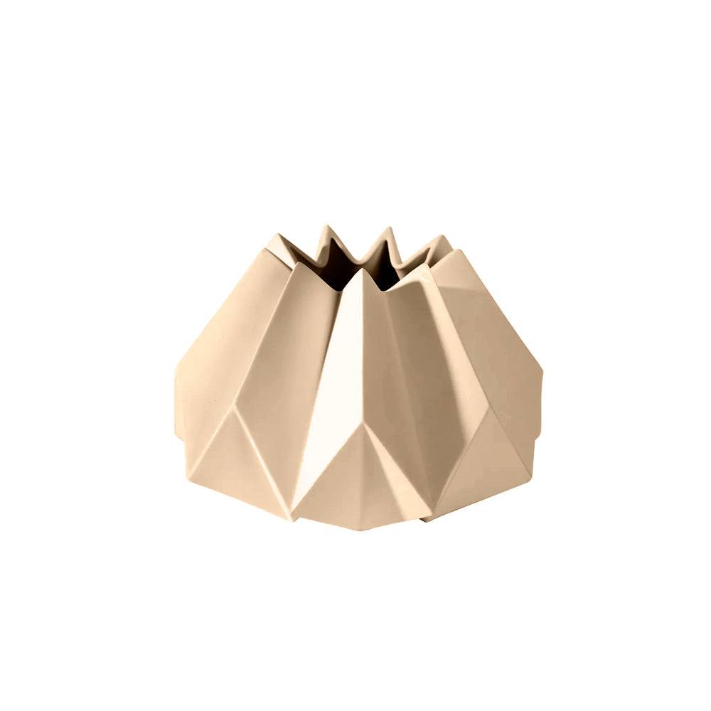 Origami Porcelain Vase Short - Beige