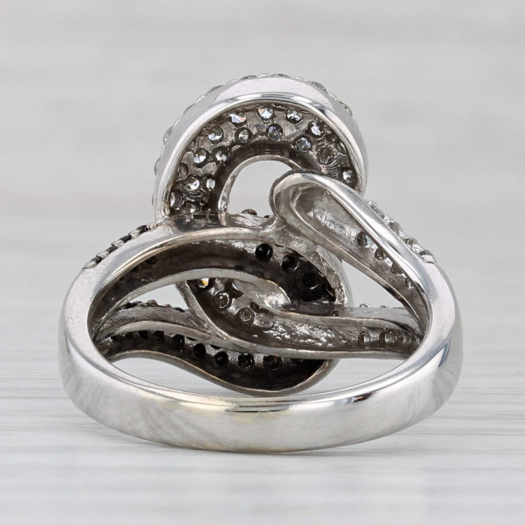 0.80ctw Black White Diamond Knot Ring 14k White Gold Size 7 Cocktail