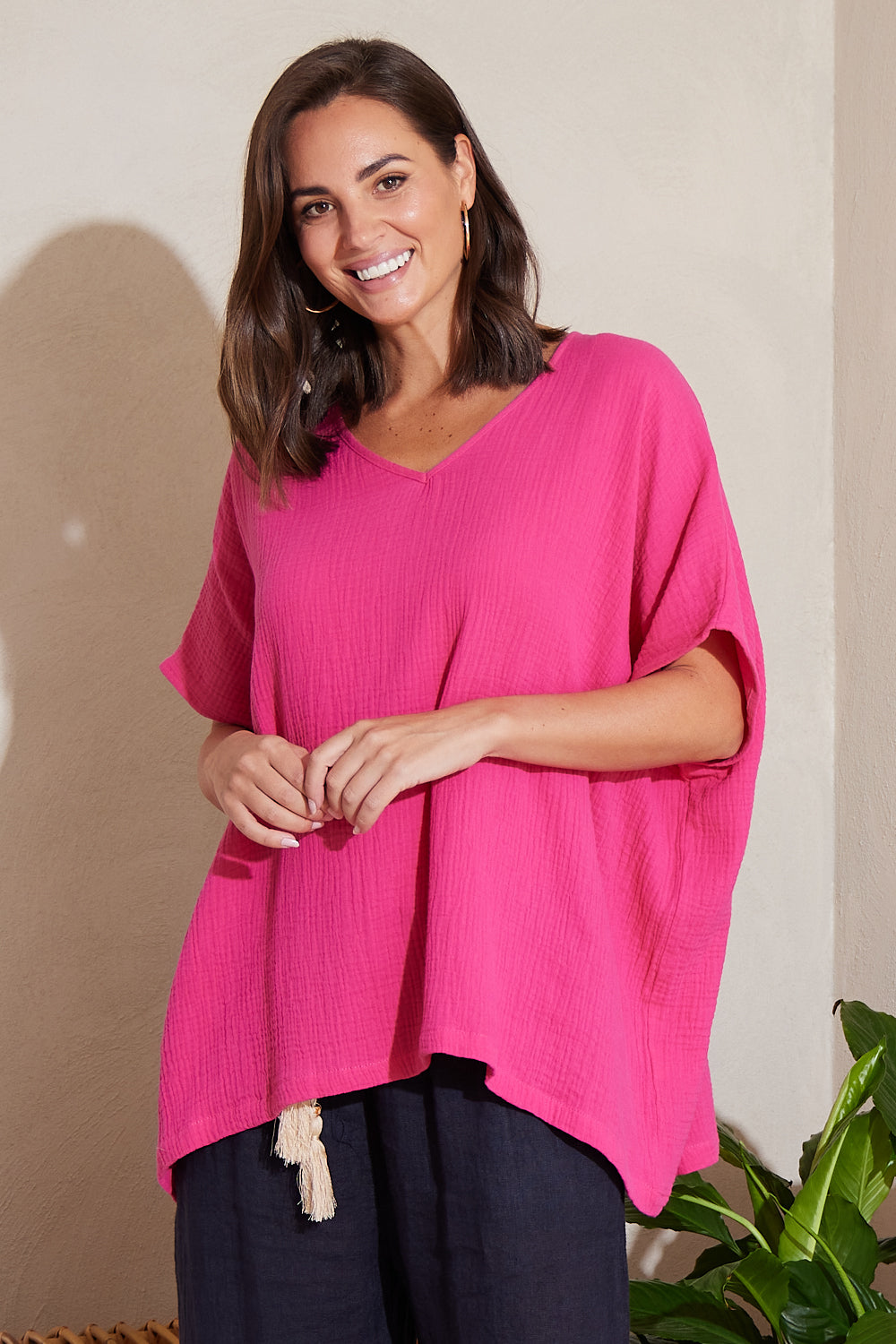 Fiji Cotton Muslin Top - Hot Pink