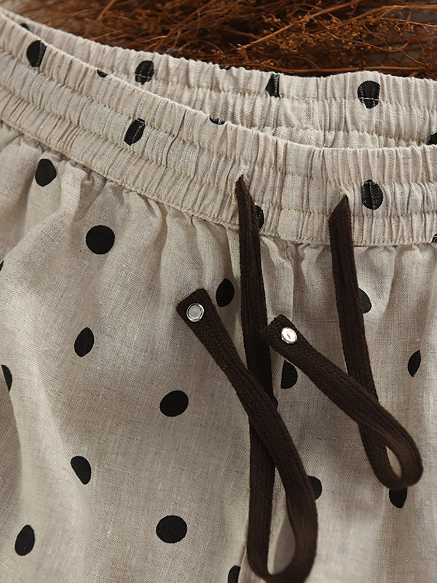 Women Casual Dot Loose 100%Linen Bloomers