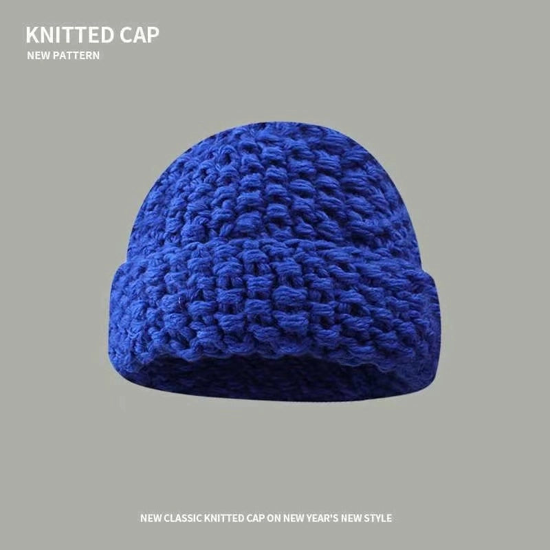 Coarse Yarn Pineapple Pattern Autumn And Winter Knitted Hat Women's Big Head Circumference Warm Ear Protection Make Face Look Smaller Woolen Cap