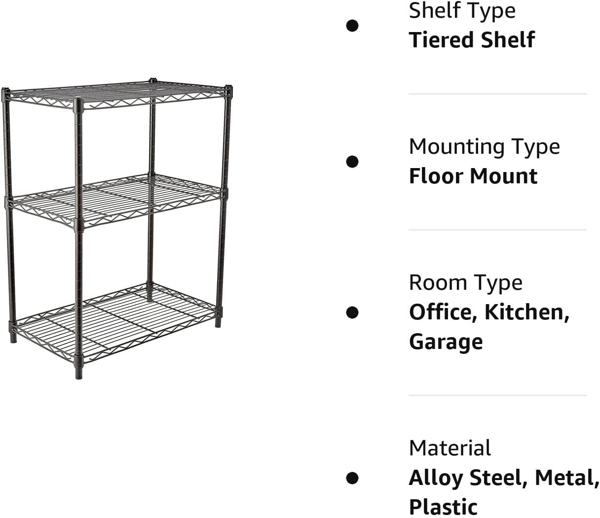 Amazon Basics 4-Shelf Steel Wire Storage Rack, Adjustable, Sturdy, Easy Assembly, 13.4 D x 23.2 W x 48 H in, Black