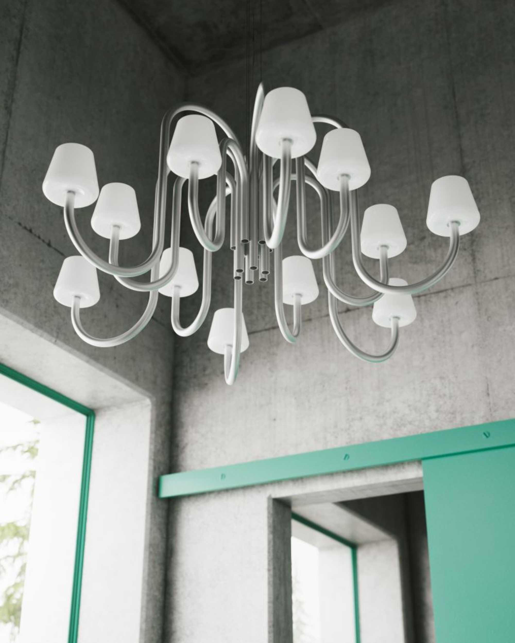 HAY Apollo chandelier 1065 (twelve arms). white opal glass