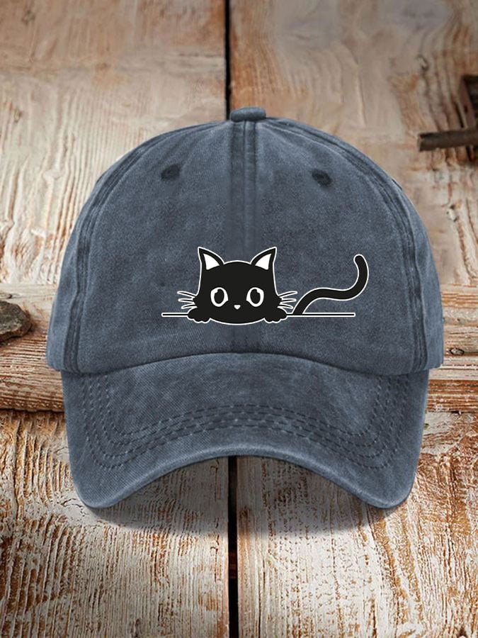 black cat print hat