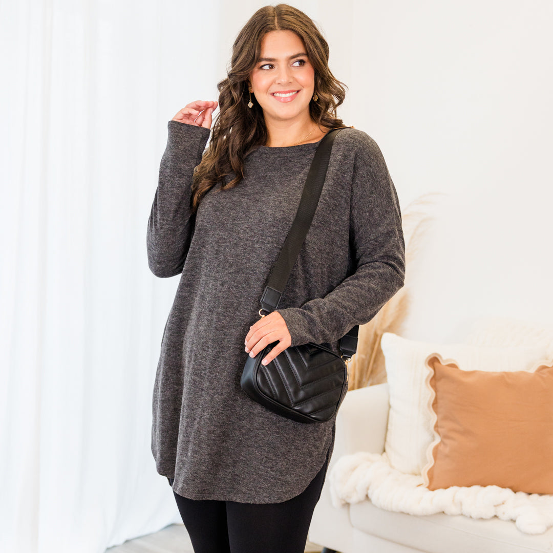 Cafe Cutie Tunic. Charcoal