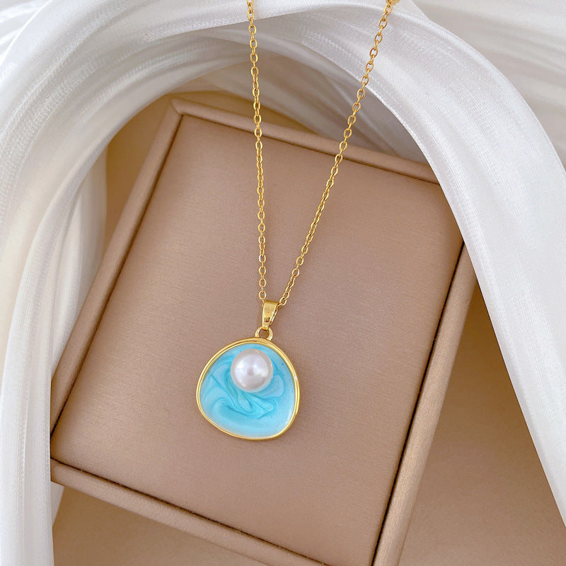 Oil-Dropping Pearl Simple Fashionable And Gorgeous Personality Necklace For Women All-Match Clavicle Chain Titanium Steel