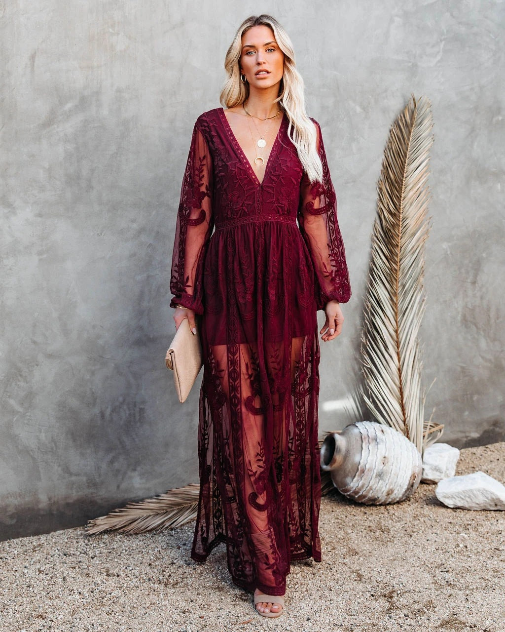 Boho Dress for Women|Bohemian Dress|Midi Boho Dress| Vintage V-neck Long Sleeve Ruffles Bohemian Maxi DressChiffon Lace Hollow Out Boho Dresses|Wedding Guest Dress