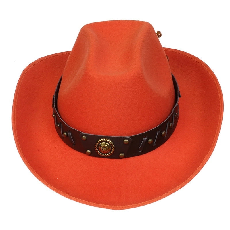 New Woolen Hat Western Denim Top Hat Men And Women Couple Hat Big Brim Curling Felt Hat