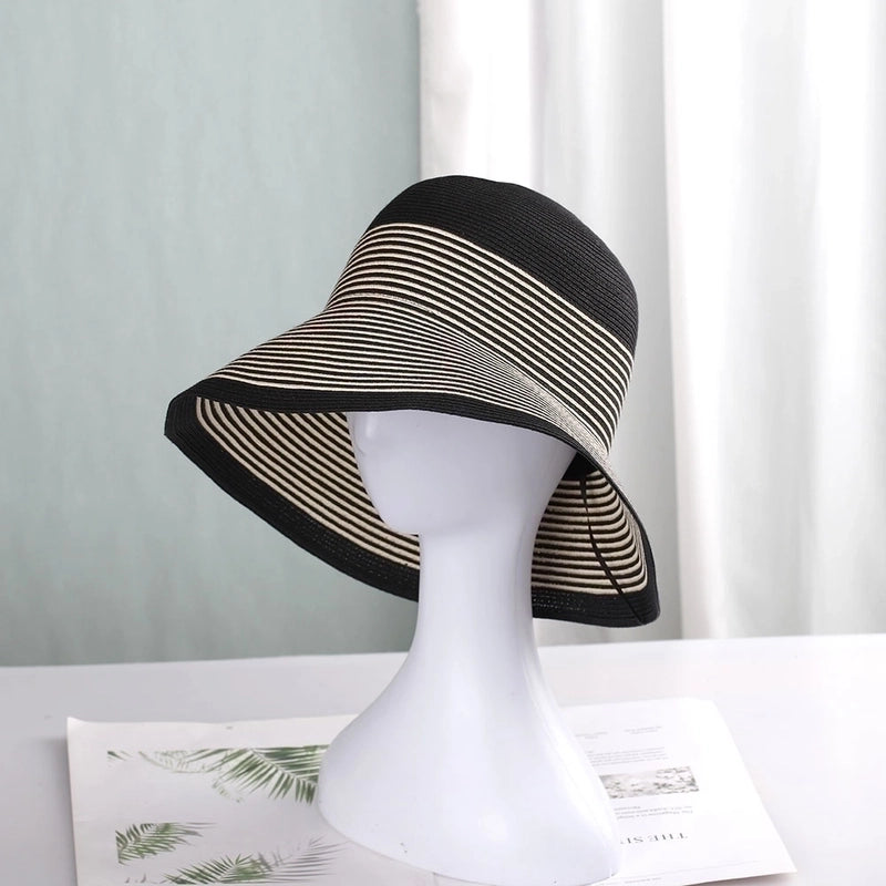 Women's Vacation Stripe Big Eaves Straw Hat