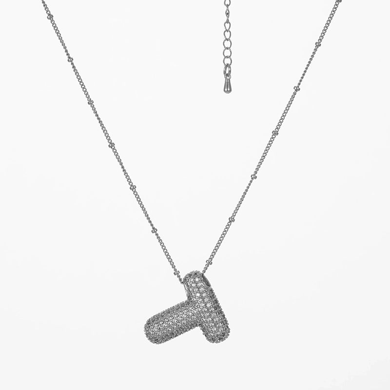 Copper Gold Plated Silver Plated IG Style Minimalist Plating Inlay Letter Zircon Pendant Necklace