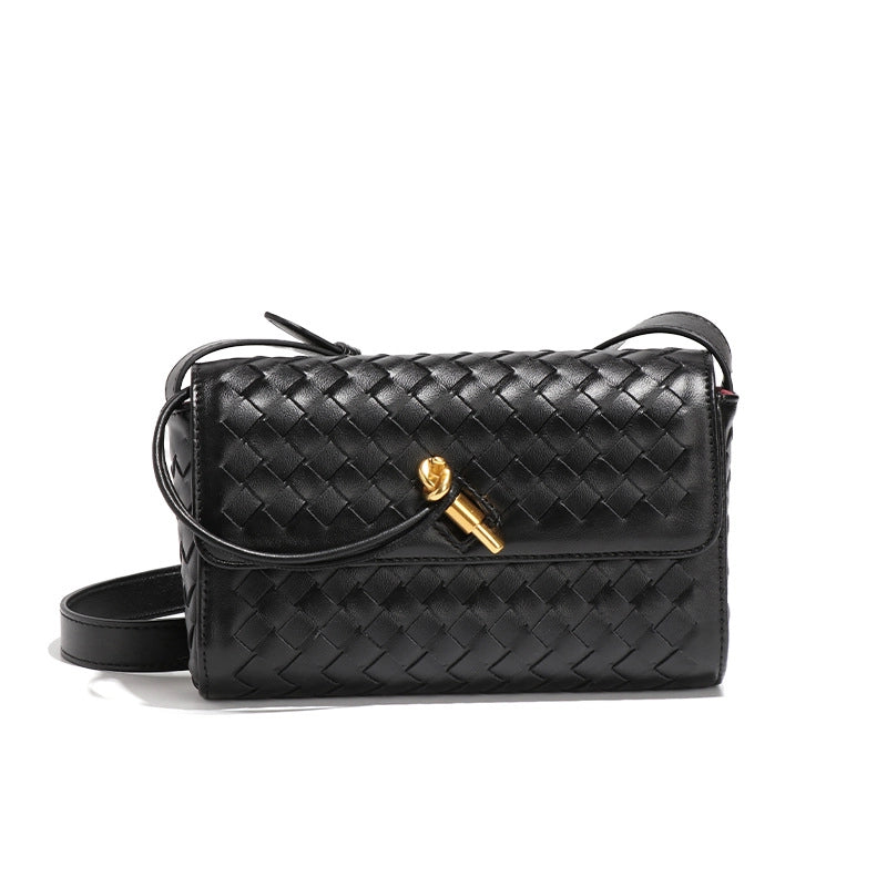 Women's Small Pu Leather Solid Color Streetwear Square Lock Clasp Shoulder Bag