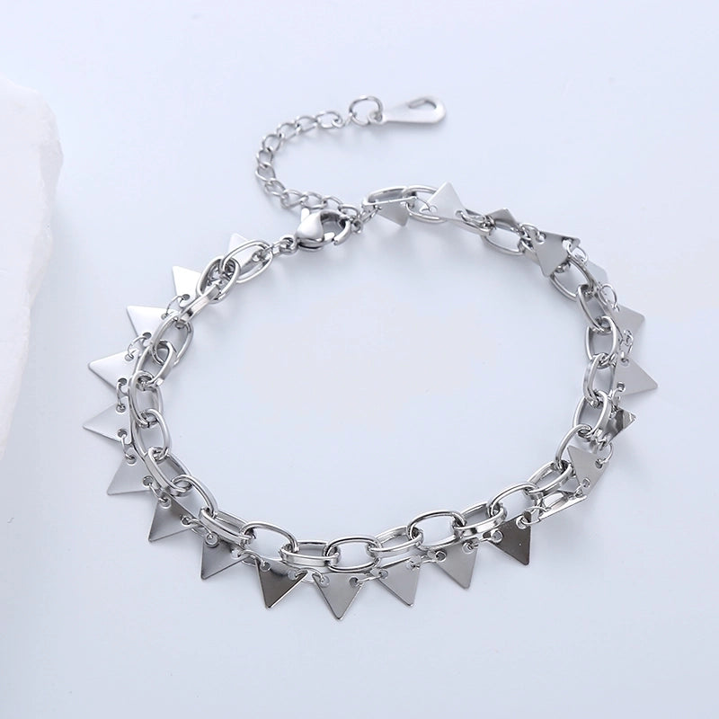 Casual Minimalist Triangle Heart Shape 304 Stainless Steel 18K Gold Plated No Inlaid Bracelets In Bulk