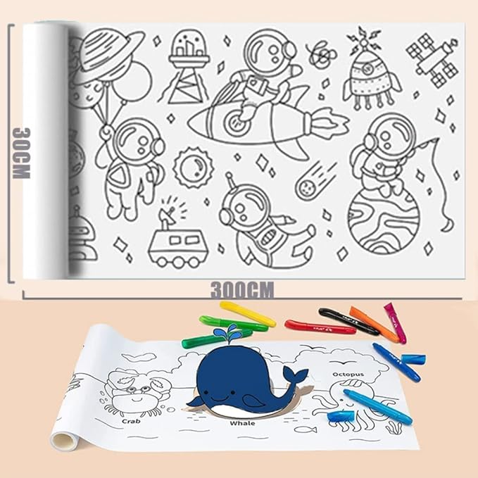 KIDS DIY DRAWING PAPER ROLL SHEET + FREE MARKERS