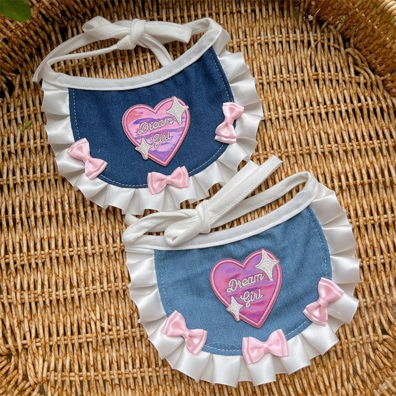 Pet Cat Dog Hot Girl Denim Bib Heavy Industry Cat Saliva Towel Teddy Bear Selling Cute Saliva Towel
