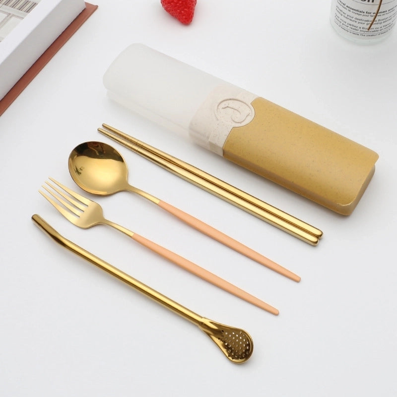 Retro Pastoral Color Block Stainless Steel Spoon Fruit Knife Fruit Fork 1 Set