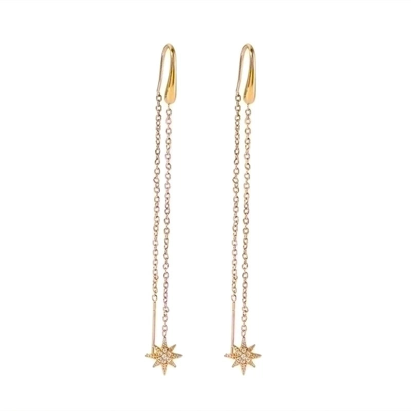 1 Pair Minimalist Classic Style Hexagram Moon Polishing Plating Inlay 304 Stainless Steel Zircon 18K Gold Plated Drop Earrings