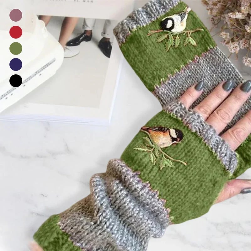 Warm Patchwork Embroidered Gloves