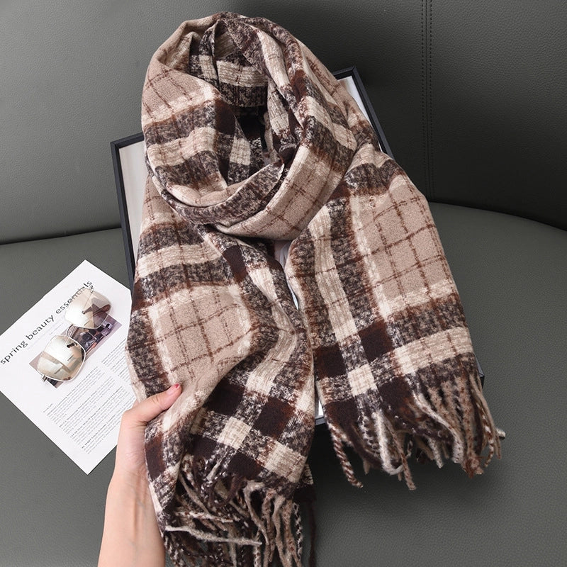 Women's Basic Plaid Polyester Scarf