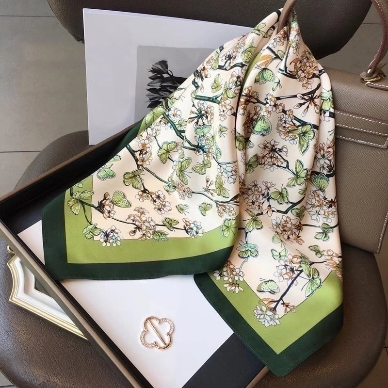 Women's Casual Sweet Letter Stripe Flower Satin Printing Silk Scarf