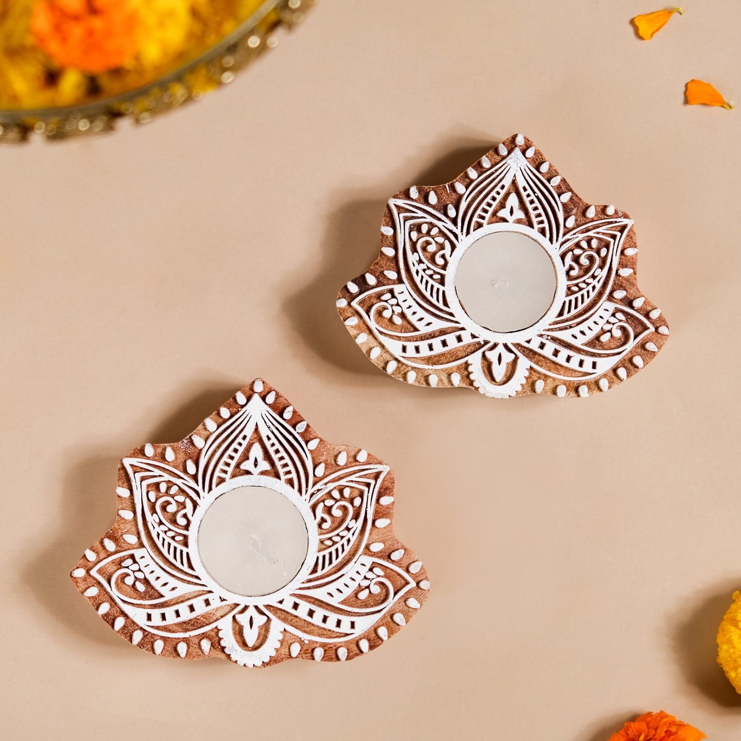Blooming Lotus Tea Light Candle Holder Set Of 2