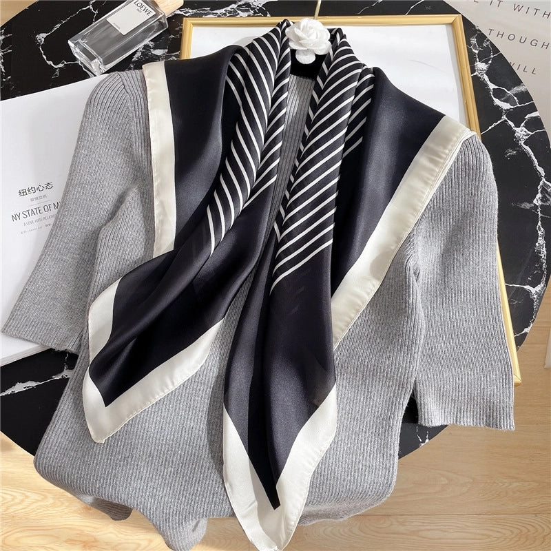 Unisex Casual Minimalist Stripe Flower Polyester Satin Printing Silk Scarf