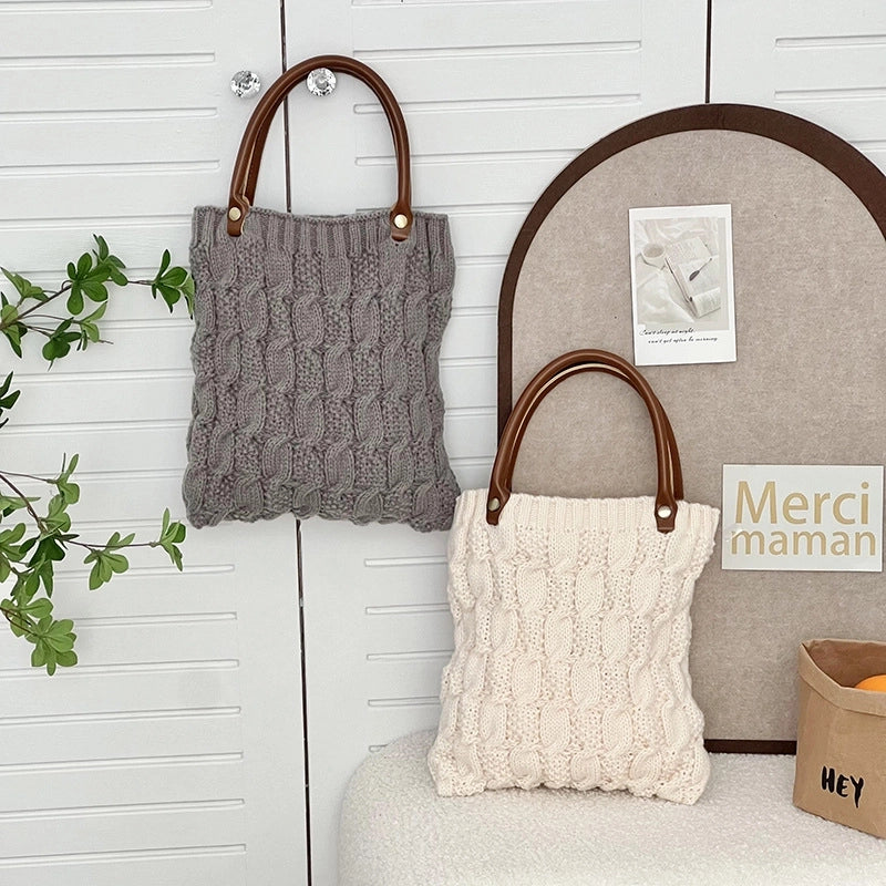 Women's Medium Knit Solid Color Streetwear Square Open Handbag