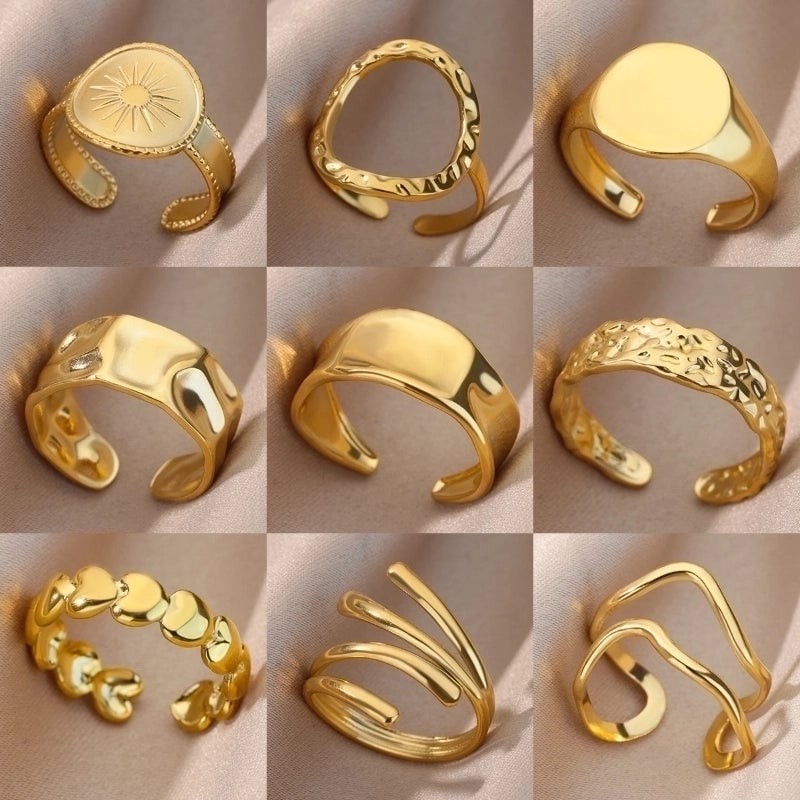Minimalist Geometric Round Heart Shape 304 Stainless Steel 18K Gold Plated Plating Open Rings