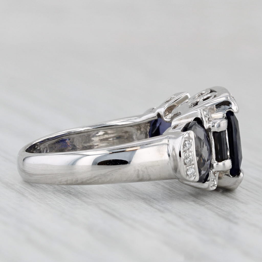 3.65ctw Blue Iolite Diamond Ring 14k White Gold Size 6.5