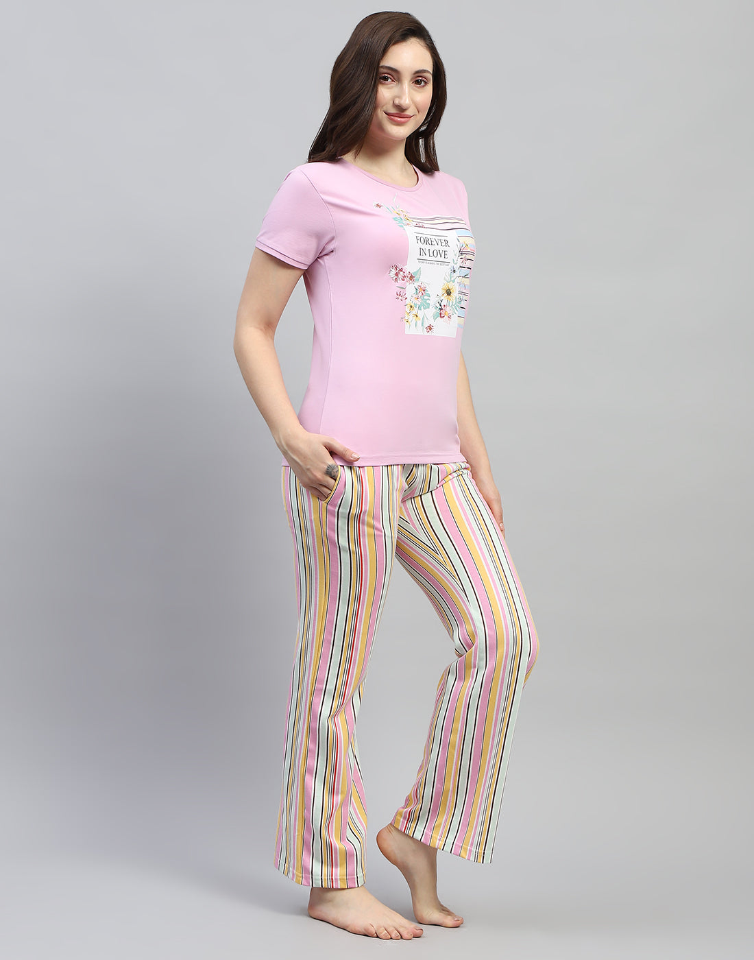 Women Pink Printed Round Neck Half Sleeve Combo 3Pc Set