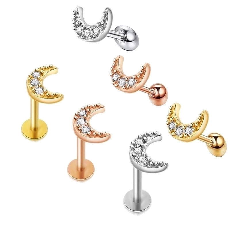Minimalist Moon Stainless Steel Zircon Lip Stud Ear Studs 1 Piece