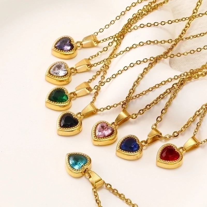 Titanium Steel Minimalist Heart Shape Zircon Pendant Necklace