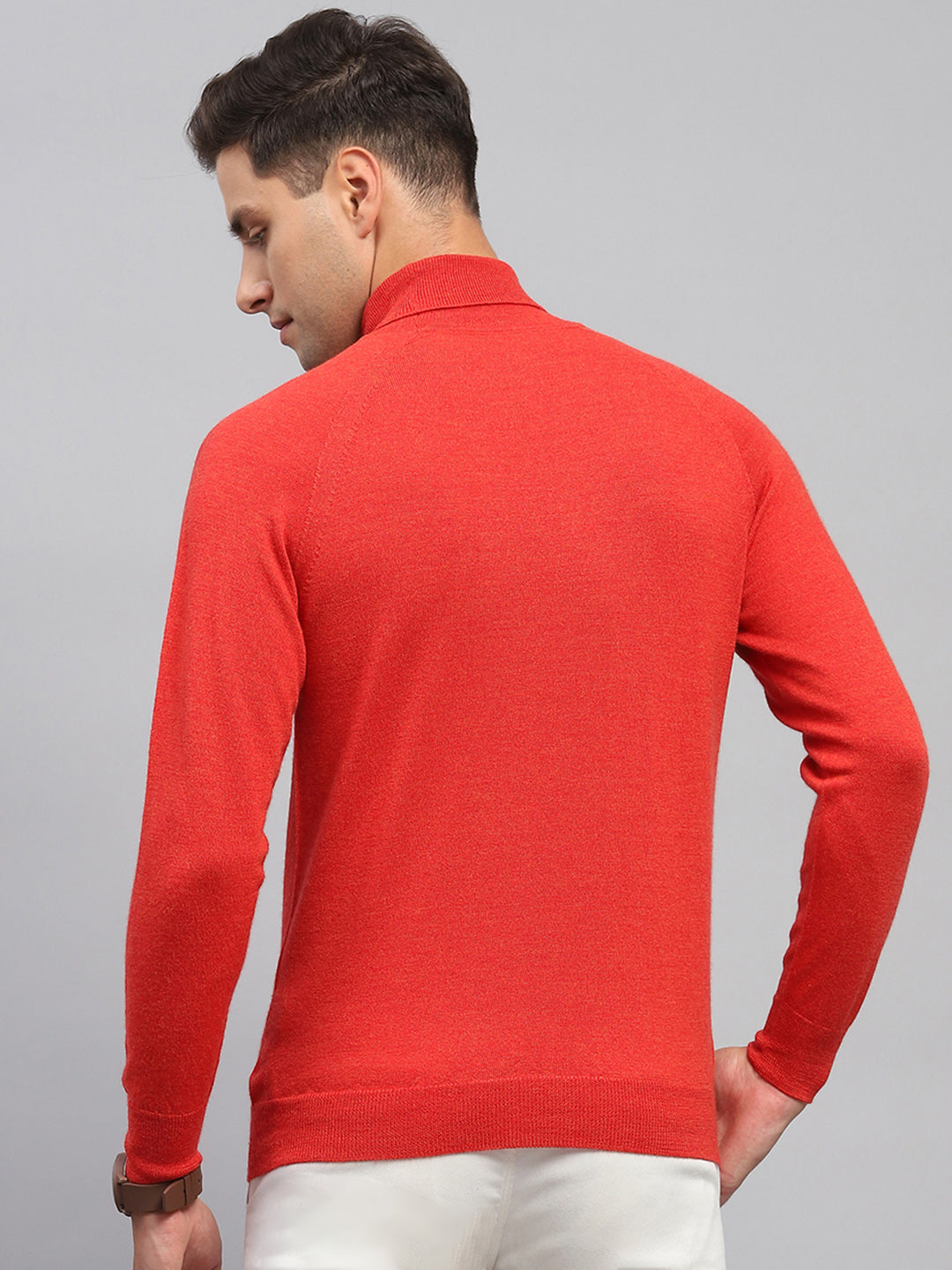 Men Red Solid Turtle Neck Full Sleeve Pullover