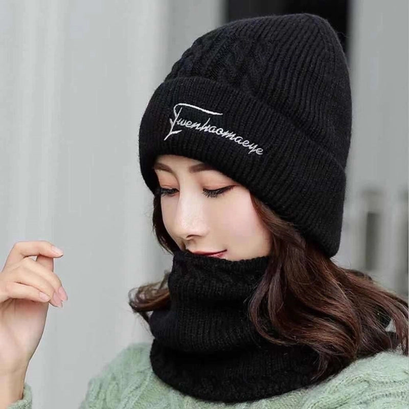 New Hat Women's Hat Warm Fleece-lined Wool Hat Cycling Cold-proof Hat Wind-proof Hat Outdoor Winter Knitted Hat