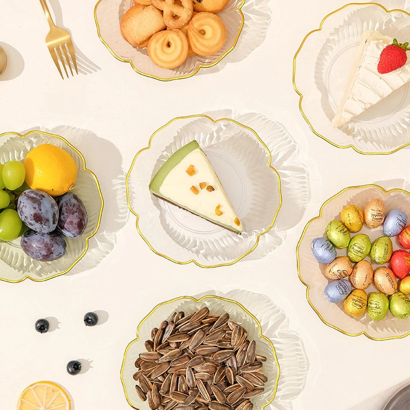 Light Luxury Golden Edge Glacier Pattern Fruit Plate Desktop Fruit Plate High-looking Plastic Home Living Room Coffee Table Flower-shaped Bone Dish