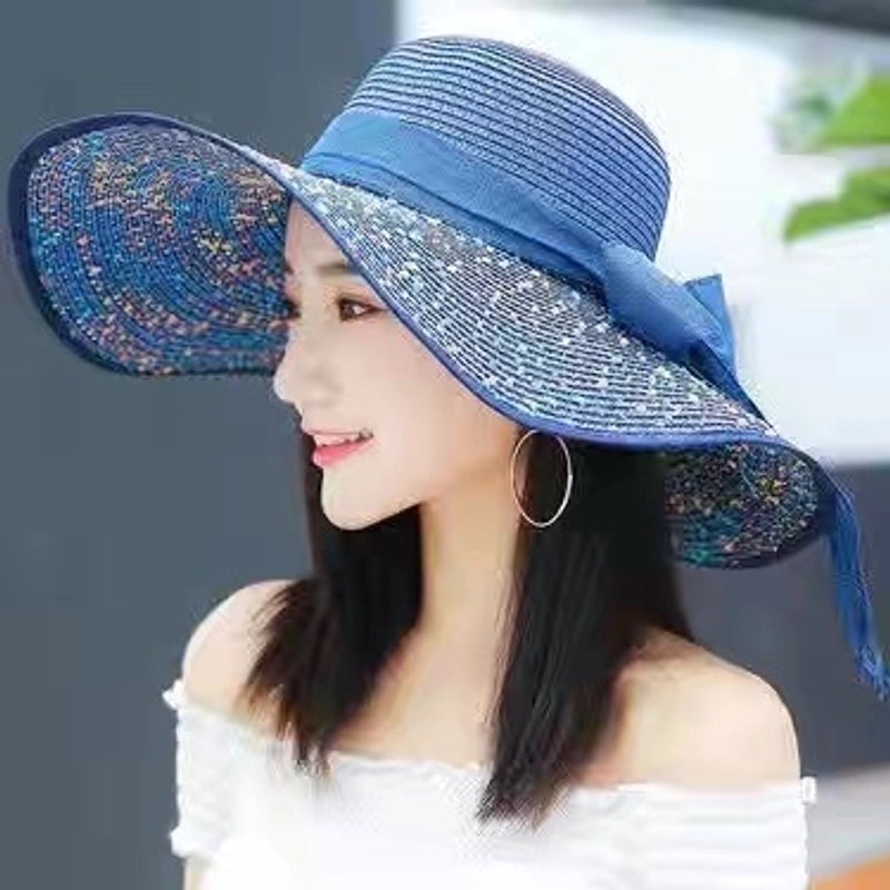 Women's Minimalist Classic Style Color Block Big Eaves Straw Hat