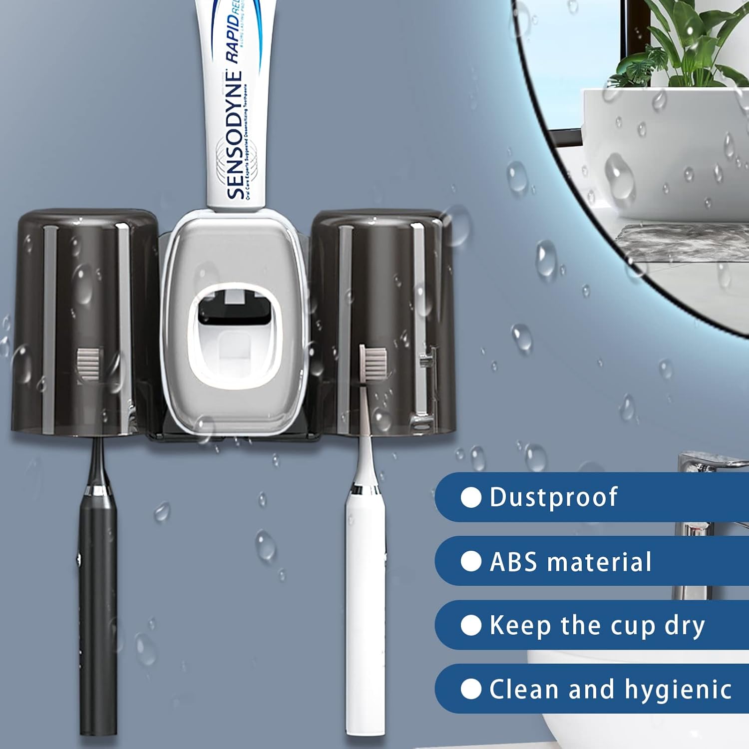 Wall-Mounted Toothbrush Holder. Automatic Toothpaste Dispenser