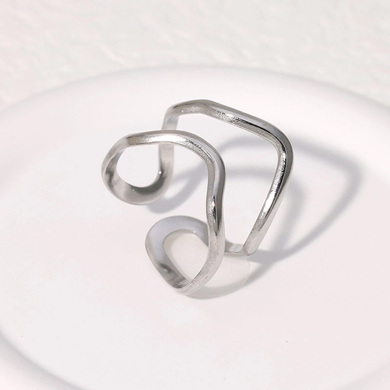 Casual Minimalist Geometric 304 Stainless Steel Hollow Out Inlay Open Rings