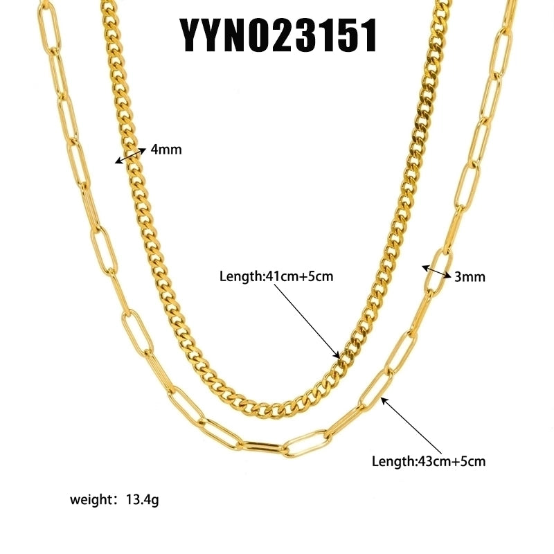 201 Stainless Steel 18K Gold Plated Modern Style Minimalist Streetwear Plating Solid Color Double Layer Necklaces
