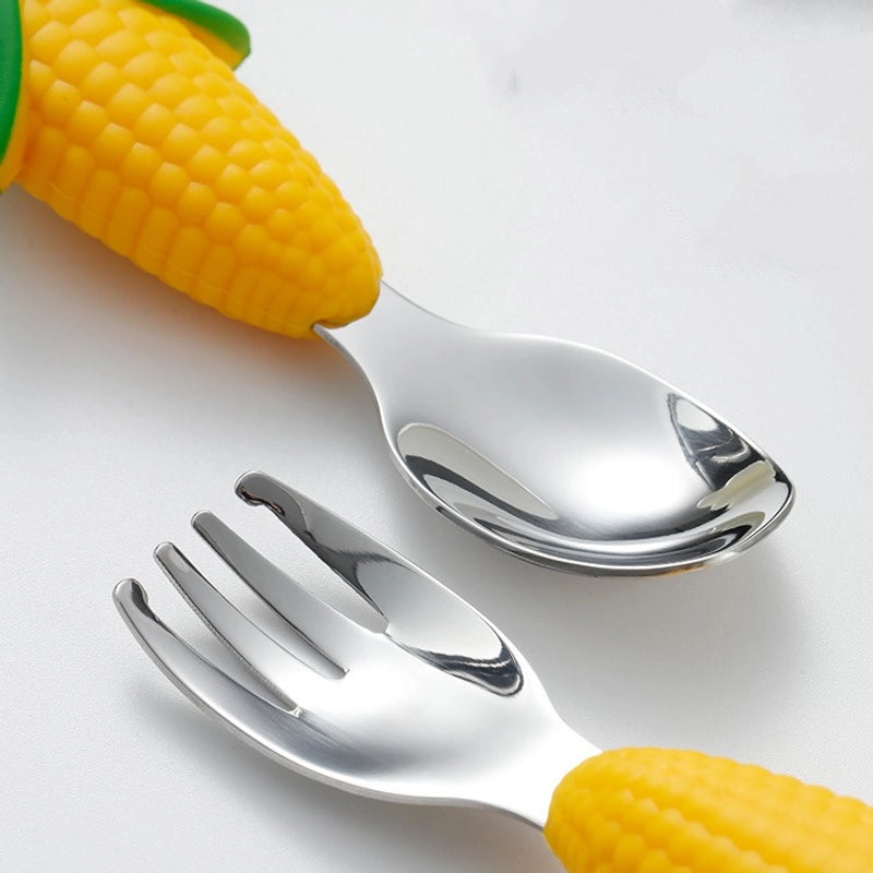 Cute Corn 304 Stainless Steel Silica Gel Spoon Fork 1 Piece