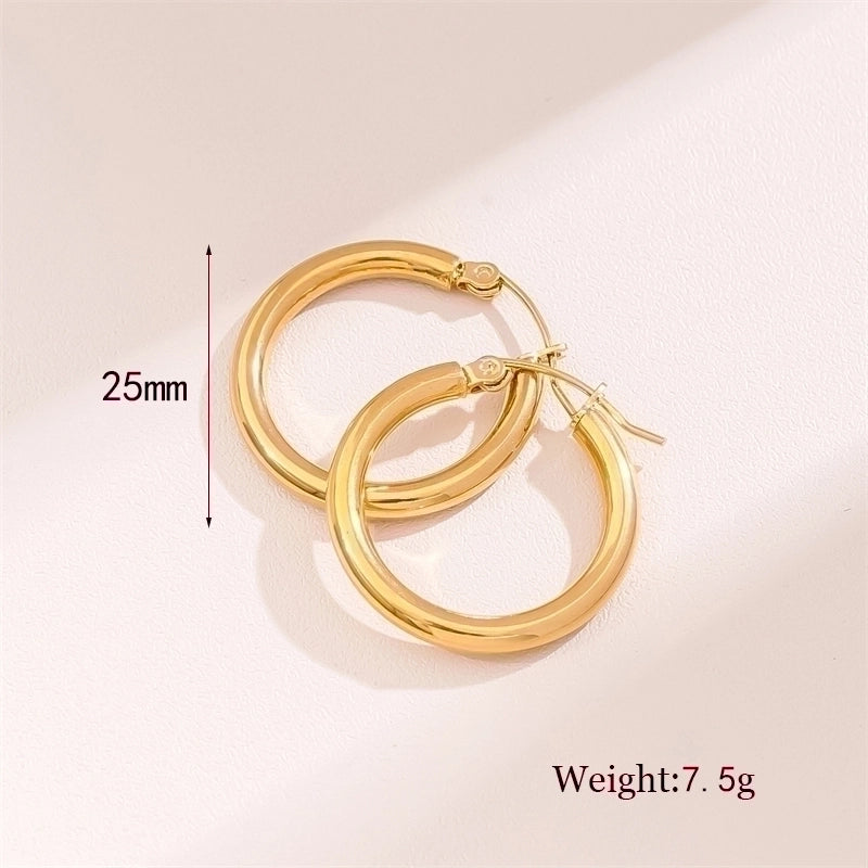 2 Pieces Retro Minimalist Round Waves Plating 201 Stainless Steel 18K Gold Plated Hoop Earrings