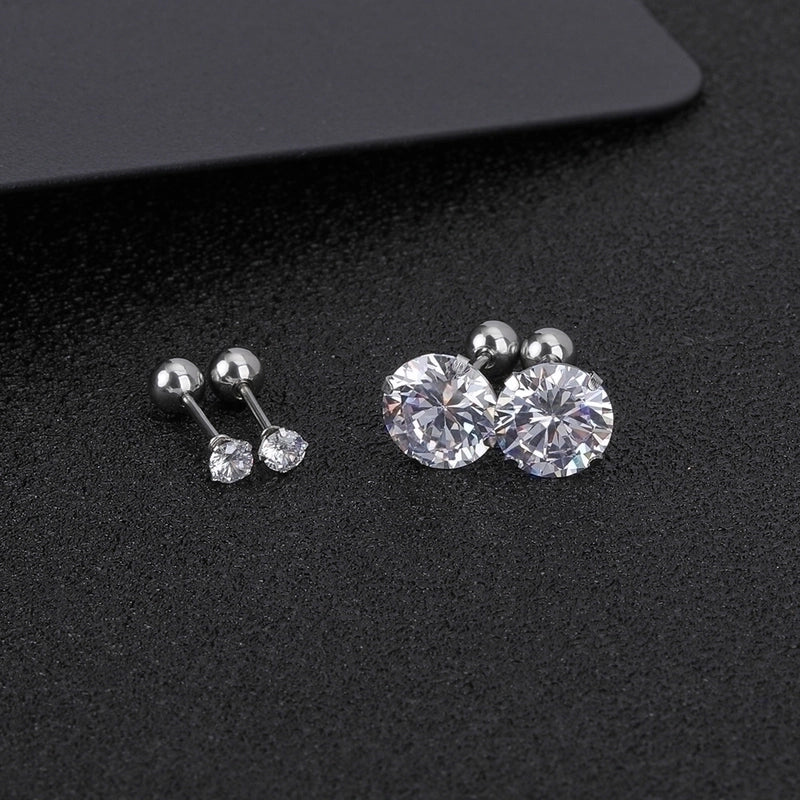 1 Pair Minimalist Geometric 304 Stainless Steel Zircon Ear Studs