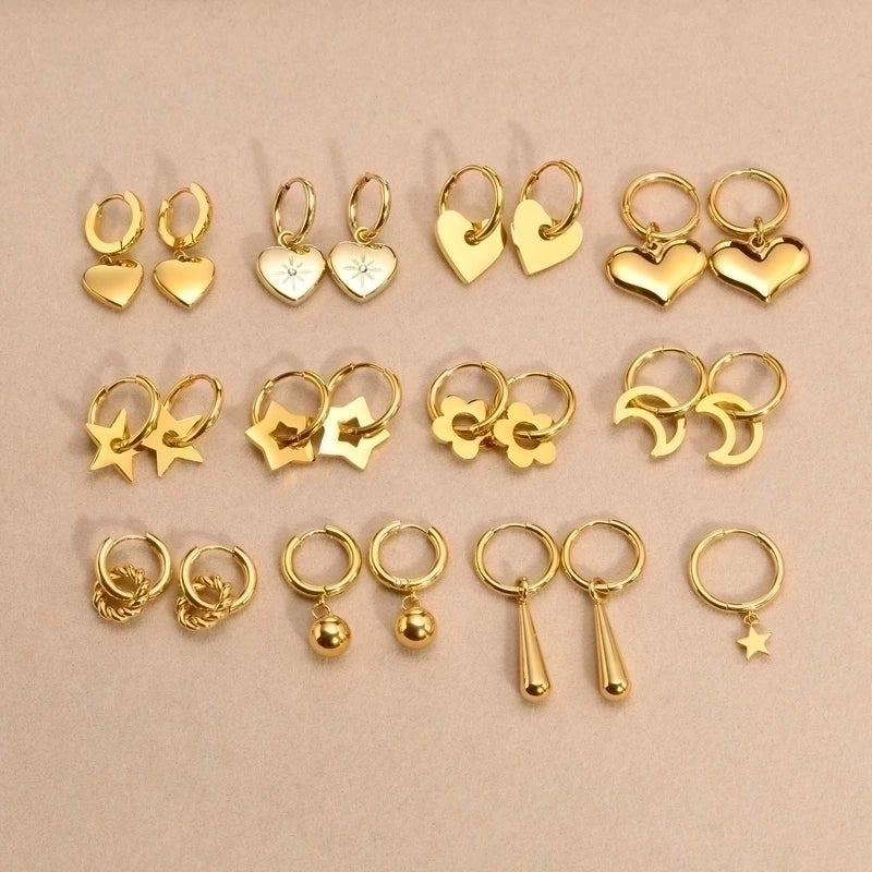 1 Pair Minimalist Star Plating Inlay 201 Stainless Steel Zircon 18K Gold Plated Drop Earrings
